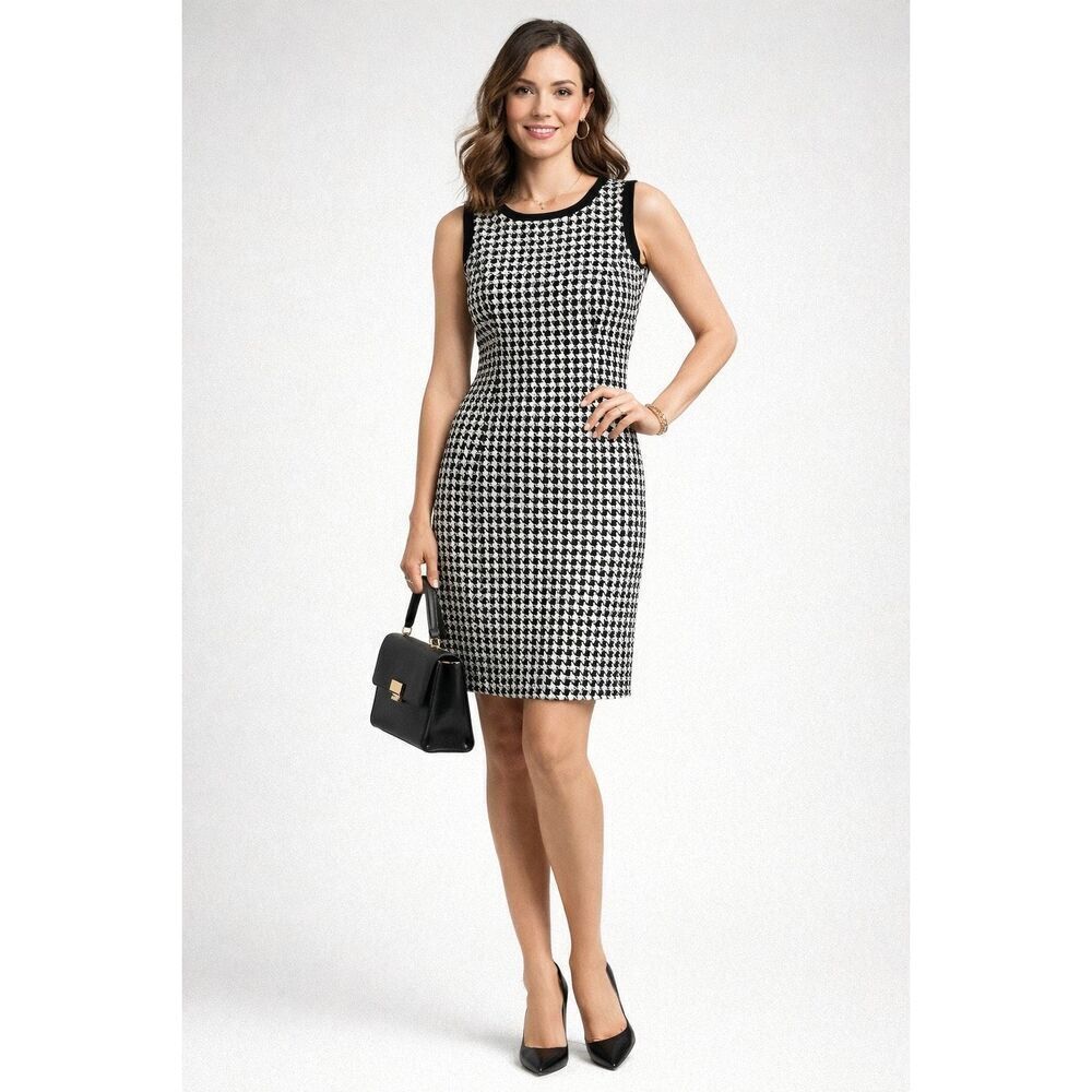 Trina Turk Black & White Houndstooth Sheath Dress Size 8